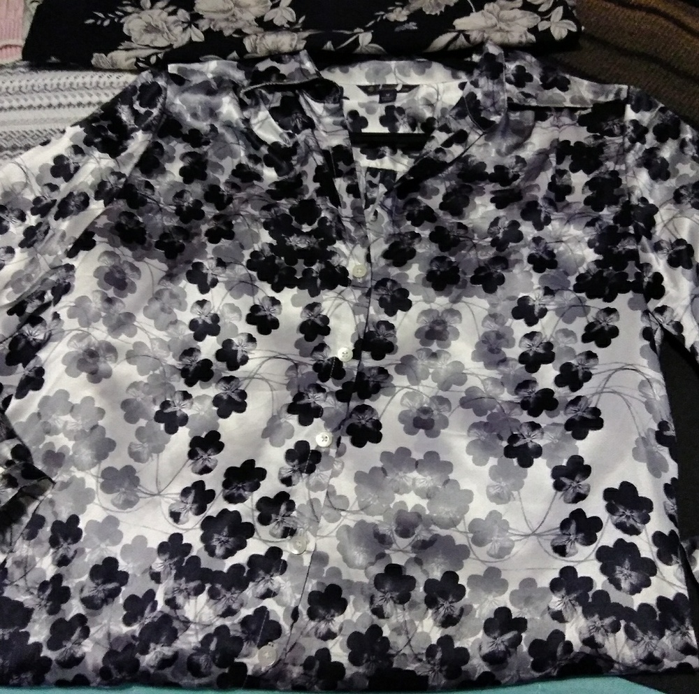 100% Silk flowered long button up blouse
